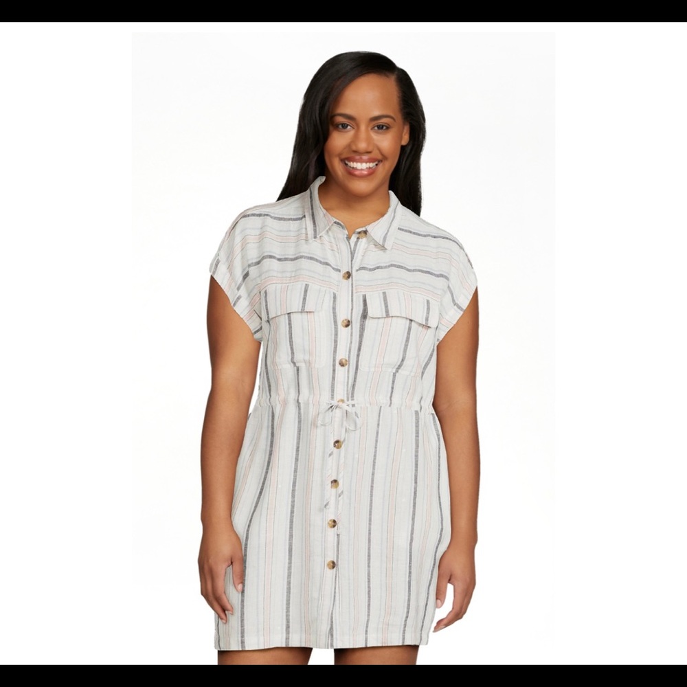 Time and Tru short sleeve woven knee length cinch waist shirt dress